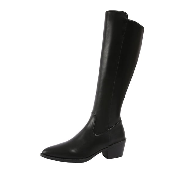 KEGIRLOM Women's Fashionable And Casual Winter Long Straight Boots Solid Color Pointed Toe Side Zipper Heel Low Heel Knee-High Boots Black 5.5