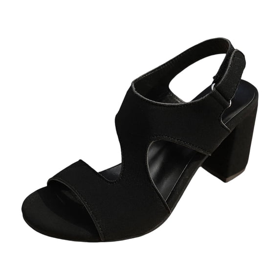 KEGIRLOM Women's Fashionable And Versatile Open-Toe Plus-Size Shoes Spring/Summer Style Trendy And Comfortable Heeled High-Heeled Sandals Black 8.5