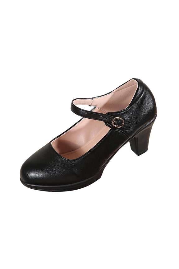 Women's Fashionable And Versatile Plus-Size Buckle Heel High Heels Spring/Summer Style Trendy And Comfortable Shoes Black 8.5