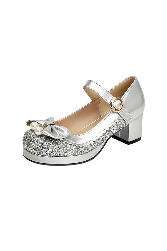 Women's Fashionable And Casual All-Match Spring And Summer Large-Size Outer Wear Thick-Soled College Style Litt Color-Block Thick-Heeled High-Heeled Shoes Silver 9.5