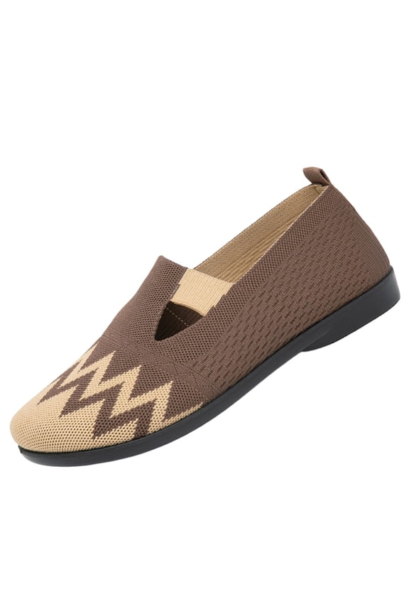 Women's Fashionable Casual All-Season Versatile Soft-Soled With Breathable Mesh Round Toe Closed Toe Shallow Opening Flat Shoes Coffee 6.5