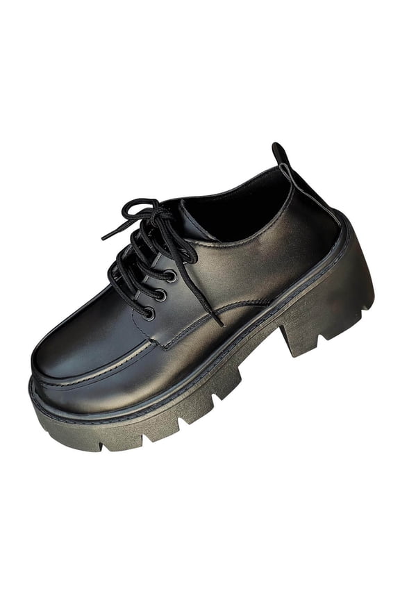 Women's Fashionable Casual And Versatile Spring And Summer Large-Size Outer-Wearing Thick-Soled Low-Heeled Loafers Shoes Black 7.5