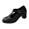 thumbnail image 1 of KEGIRLOM Women's Fashionable Casual Comfortable Plus Size Mary Shoes Solid Color Round Toe Buckle Heel Heel T-Strap High Heels Black Size 6, 1 of 9