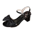 thumbnail image 1 of KEGIRLOM Women's Fashionable Casual Comfortable Plus Size Solid Color Bow Round Toe Open Toe Heel High-Heeled Sandals Black 6, 1 of 9
