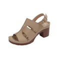 thumbnail image 1 of KEGIRLOM Women's Fashionable Casual Comfortable Plus Size Solid Color Round Toe Open Toe Heel High Heel One-Strap Sandals Khaki 9, 1 of 9