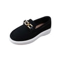 thumbnail image 1 of KEGIRLOM Women's Fashionable Casual Four-Season Loafers Solid Color Round Toe Shallow Mouth Flat Thick Bottom Thick Heel Shoes Black 7, 1 of 9