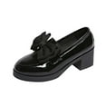 thumbnail image 1 of KEGIRLOM Women's Fashionable Casual Loafers All-Season Leather Shoes Solid Color Bow Round Toe Thick Sole Heel Mid-Heel Flats Black 7, 1 of 9