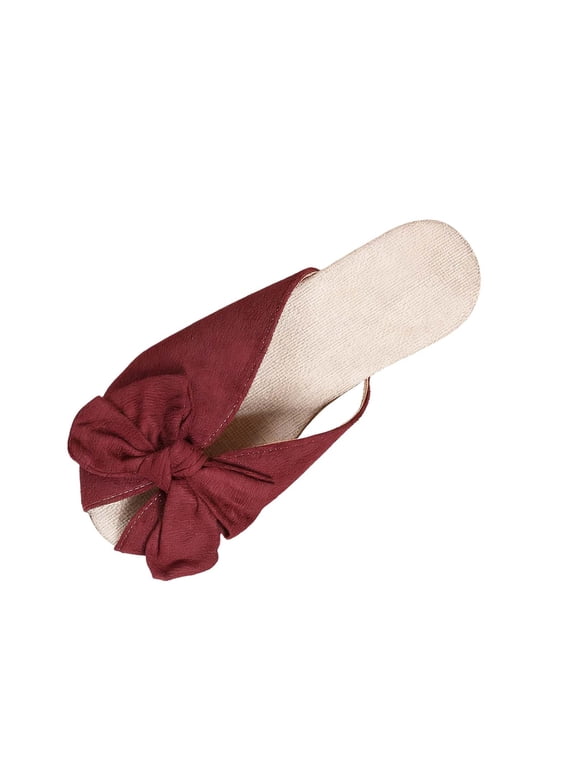 Women's Fashionable Casual Mules Spring And Summer Round Toe Flat Bow Slippers Shoes Red 6