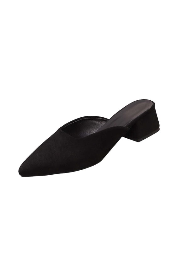 Women's Fashionable Casual Outerwear Versatile Solid Color One Kick Sandals Pointed-Toe Closed-Toe Low-Heeled Slippers Black 5.5