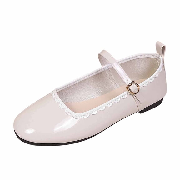 KEGIRLOM Women's Fashionable Casual Pointed-Toe Color-Blocked Lace-Up Buckle Strap Low-Cut Flat Heel Mary Shoes White 6
