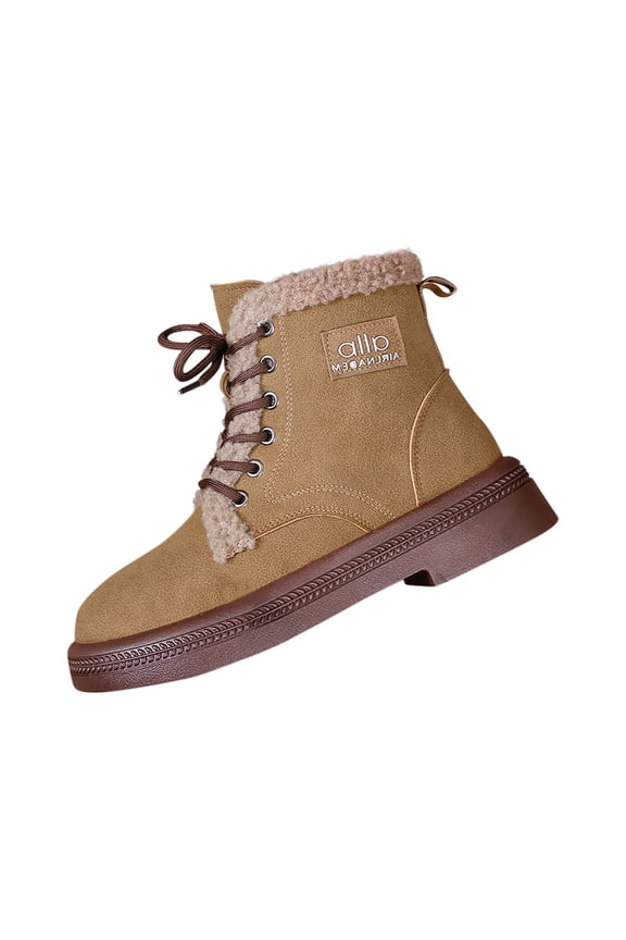Women's Fashionable Casual Round Head Versatile Lace Up Letter Print With Warm Boots Brown 6