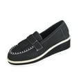 thumbnail image 1 of KEGIRLOM Women's Fashionable Casual Round Toe Tassel Low Cut Loafers Comfortable Wedge Heels Shoes Black 5.5, 1 of 9