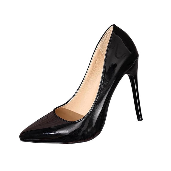 KEGIRLOM Women's Fashionable Casual Solid Color Pointed Toe Closed Toe Heels Versatile High Heels Shoes Black 7