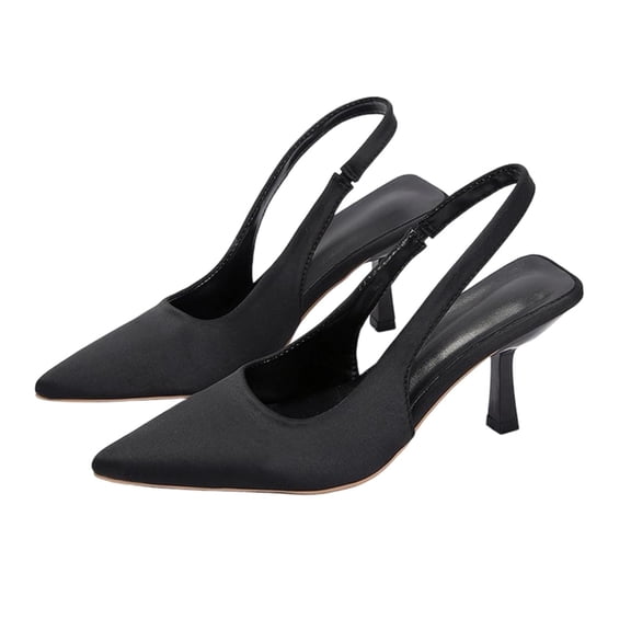 KEGIRLOM Women's Fashionable Casual Solid Color Pointed Toe Open Back Style High Heels Shoes Black 9