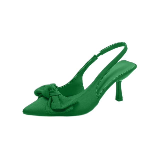 KEGIRLOM Women's Fashionable Casual Solid Color Pointed Toe Open Back Style High Heels Shoes Green 6