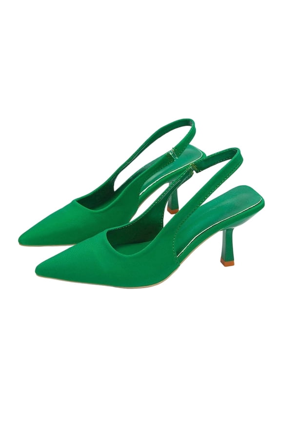 Women's Fashionable Casual Solid Color Pointed Toe Open Back Style High Heels Shoes Green 9.5