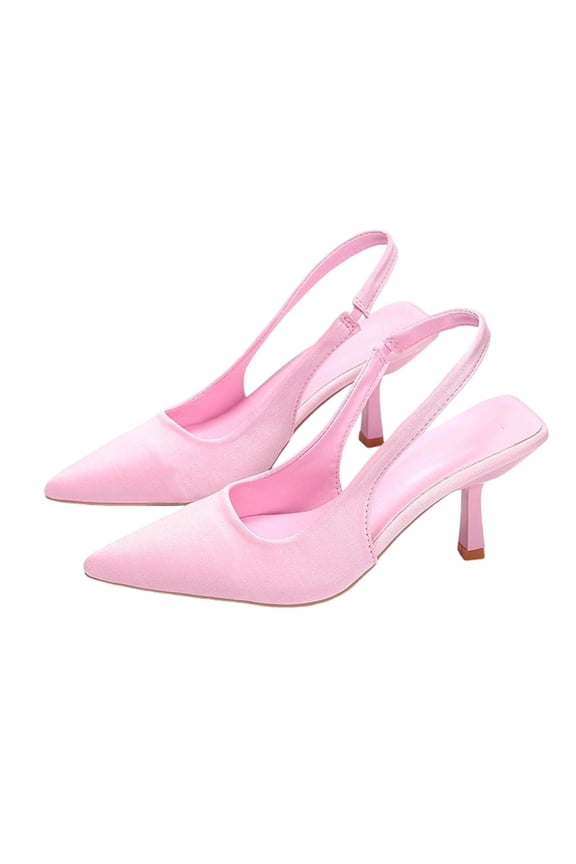 Women's Fashionable Casual Solid Color Pointed Toe Open Back Style High Heels Shoes Pink 9
