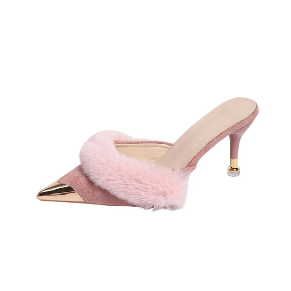 KEGIRLOM Women's Fashionable Casual Solid Color Pointed Toe Open-Toe Sandals High Heels Shoes Pink Size 6.5