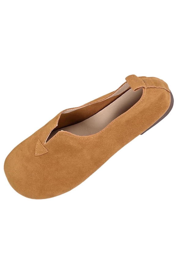 Women's Fashionable Casual Solid Color Toe Asakuchi Versatile Buckle Flat Shoes Brown 9