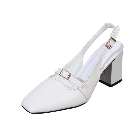 KEGIRLOM Women's Fashionable Casual Solid Color Toe Heel Closed Toe Sandals High Heels Shoes White 7.5