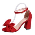 thumbnail image 1 of KEGIRLOM Women's Fashionable Casual Solid-Colored Back-Supporting Round-Headed Hollow Buckle Strap Thick High-Heeled Sandals Red 6.5, 1 of 9