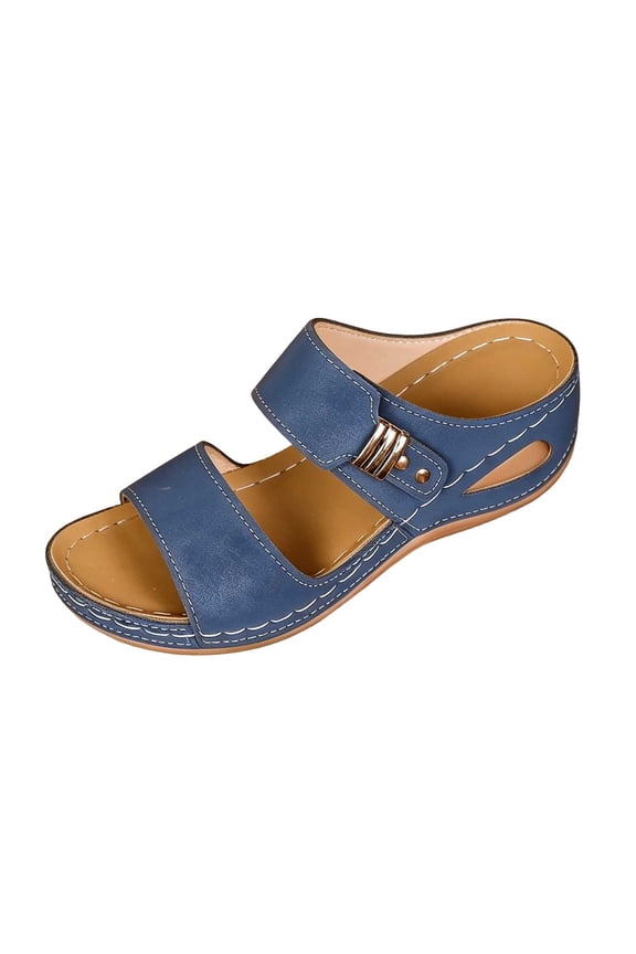 Women's Fashionable Casual Solid-Colored Breathable Spring And Summer Non-Covered Heel Wedge Sandals Blue 9.5