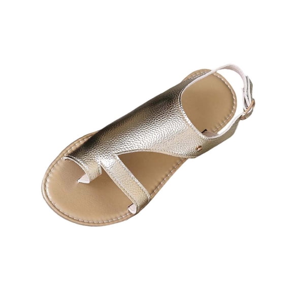 KEGIRLOM Women's Fashionable Casual Spring And Summer Round Toe Open-Toe Buckle Flat Sandals Gold 6.5