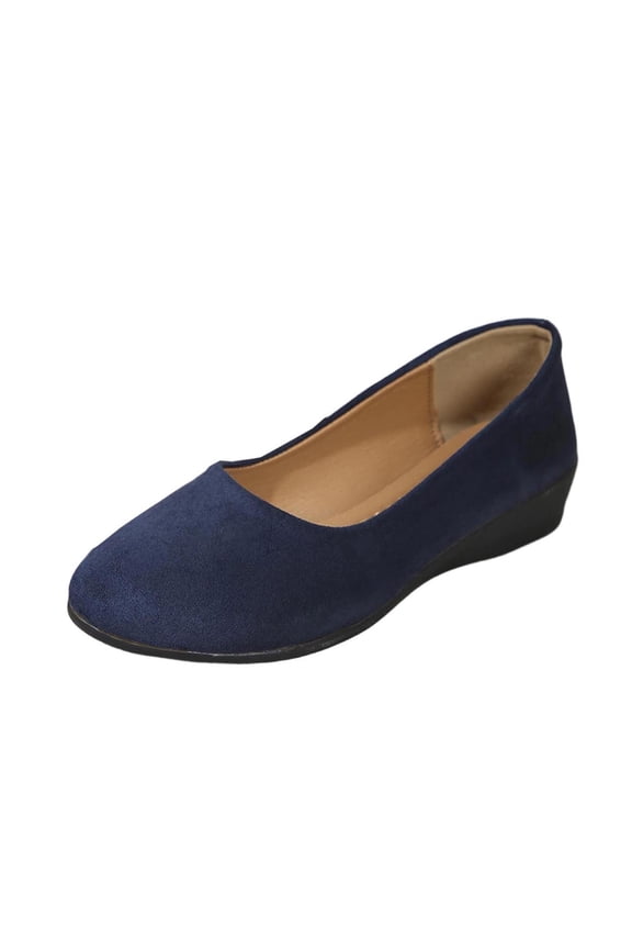 Women's Fashionable Casual Spring And Summer Solid Color Versatile Bow Low-Cut Wedge Shoes Blue 5.5