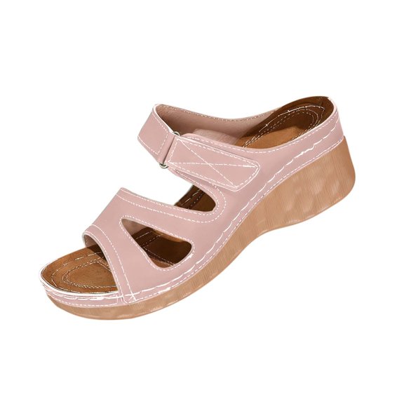 KEGIRLOM Women's Fashionable Casual Spring And Summer Versatile Beach Wedge Solid Color Peep-Toe Open-Toe Sandals Pink 7
