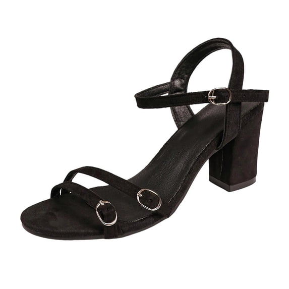 KEGIRLOM Women's Fashionable Casual Spring And Summer Versatile Plus Size Beach Solid Color Round Toe Open Toe High Heels Sandals Black 9
