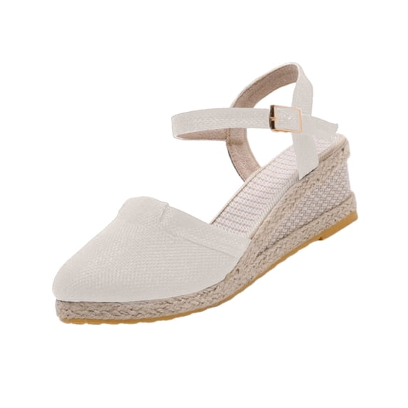 KEGIRLOM Women's Fashionable Casual Spring And Summer Versatile Plus Size Beach Wedge Sandals Solid Color Round Toe Closed Toe Sandals White 6