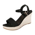 thumbnail image 1 of KEGIRLOM Women's Fashionable Casual Spring And Summer Versatile Plus Size Beach Sandals Solid Color Round Toe Open Toe One-Strap Wedge Sandals Black 5.5, 1 of 9