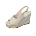 thumbnail image 1 of KEGIRLOM Women's Fashionable Casual Spring And Summer Versatile Plus Size Beach Wedge Sandals Solid Color Peep Toe Open Toe One-Strap Buckle Sandals Beige 6, 1 of 9