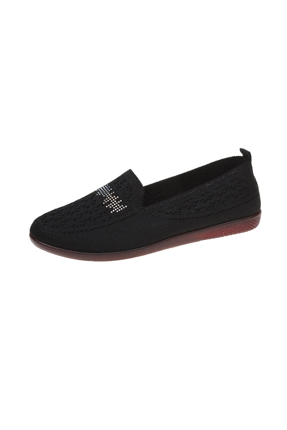 Women's Fashionable Casual Style Fly Mesh Breathable Solid Color Round Toe Lightweight One-Foot Flat Shoes Black Size 6.5