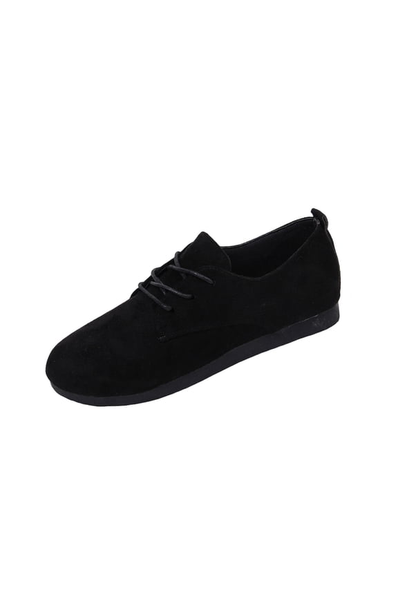 Women's Fashionable Casual Versatile British Style Plus-Size Loafers With Round Toe Closed Toe And Lace-Up Black 6.5
