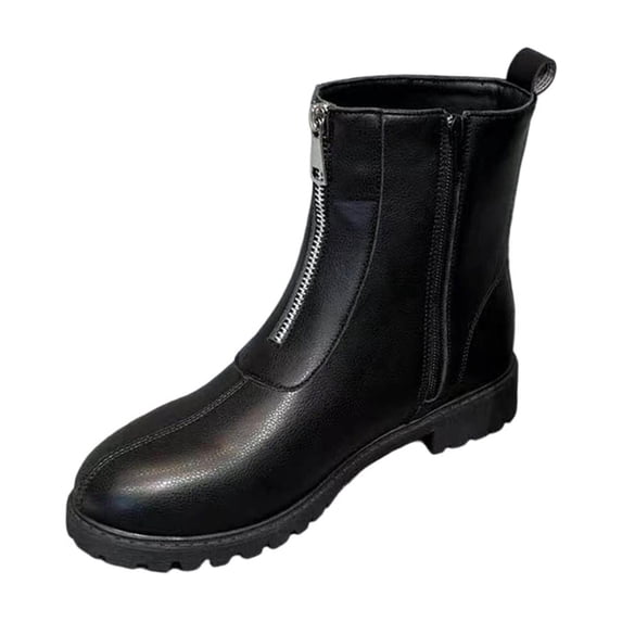 KEGIRLOM Women's Fashionable And Casual Versatile Cool Front Zipper Thick Sole Eye-Catching Fall And Winter Style Comfortable Large Size Low Heel Short Tube Boots Black 6.5