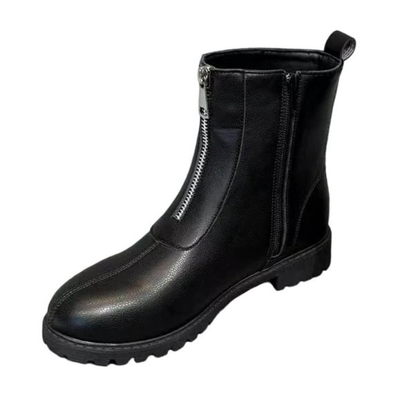 KEGIRLOM Women's Fashionable And Casual Versatile Cool Front Zipper Thick Sole Eye-Catching Fall And Winter Style Comfortable Large Size Low Heel Short Tube Boots Black 6.5