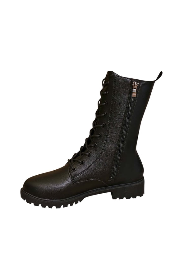 Women's Fashionable And Casual Versatile Cool Side Zipper Round Toe Eye-Catching Fall And Winter Style Comfortable High-End Low-Heeled Mid-Calf Boots Black 9