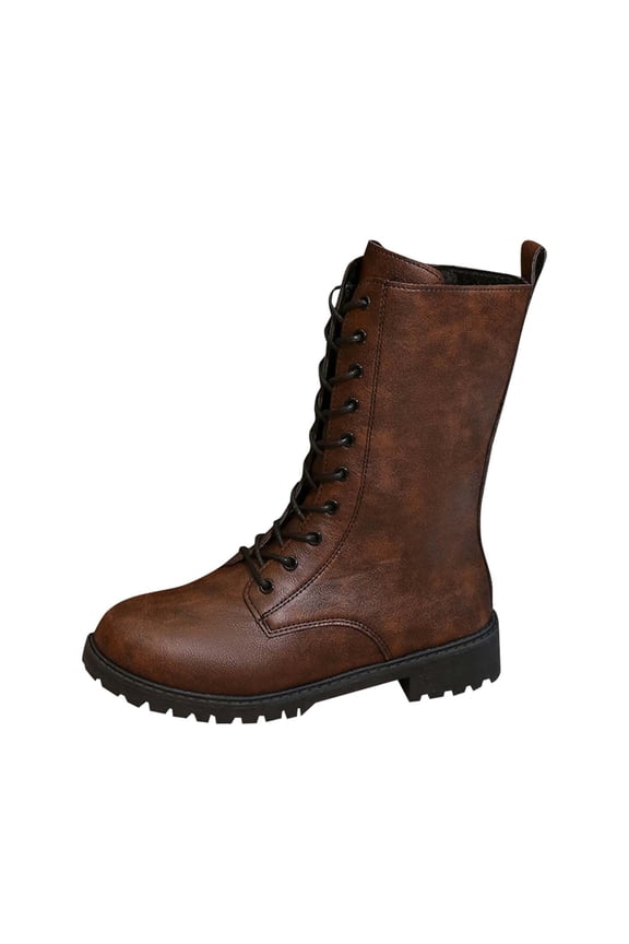 Women's Fashionable And Casual Versatile Cool Side Zipper Round Toe Eye-Catching Fall And Winter Style Comfortable High-End Low-Heeled Mid-Calf Boots Brown 6