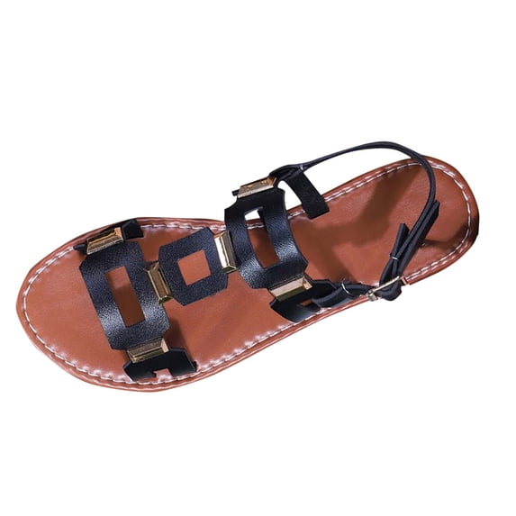 KEGIRLOM Women's Fashionable Casual Versatile Double Buckle Vacation Summer Trendy Flat Lightweight Beach Sandals Black 7