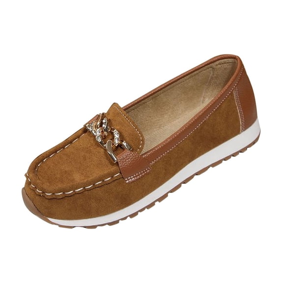 KEGIRLOM Women's Fashionable Casual Versatile Loafers With A Shallow Opening Breathable Metal Chain Flat Sole Thick Sole And Soft Sole Brown 6