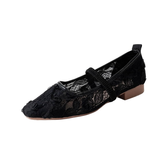 KEGIRLOM Women's Fashionable Casual Versatile Plus Size Breathable Loafers Solid Color Mesh Toe With Elastic Heel Flat Soft Sole Black 9.5