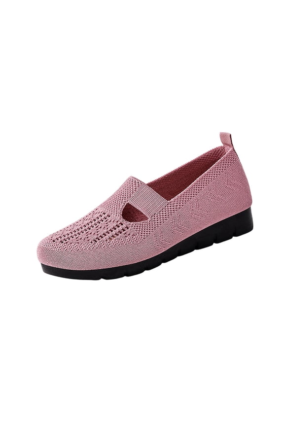 Women's Fashionable Casual Versatile Plus Size Breathable Loafers Solid Color Round Toe Closed Heel Flat Soft Sole One-Foot Low Heels Shoes Pink Size 7