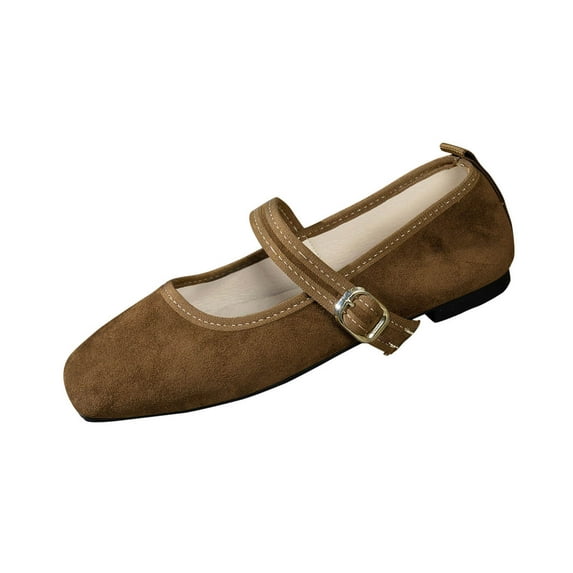 KEGIRLOM Women's Fashionable Casual Versatile Plus Size Breathable Loafers Solid Color Toe Closed Heel Flat Soft Sole Buckle Low Heels Shoes Brown Size 7.5