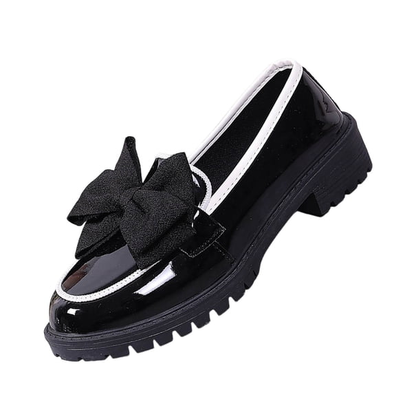 KEGIRLOM Women's Fashionable And Casual Versatile Plus Size Formal And Business Casual Shoes Thick Soled British One Foot Set Plus Size Loafers Black 8.5