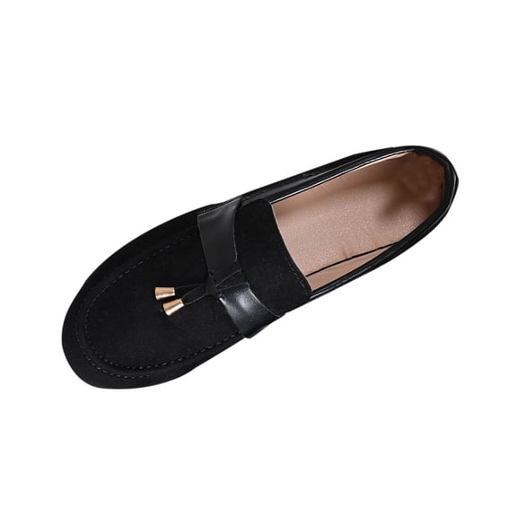 KEGIRLOM Women's Fashionable Casual Versatile Plus Size Round Toe Shoes Spring And Winter Style Trendy Soft Sole Comfortable Flat Low Mouth Loafers Black 7.5