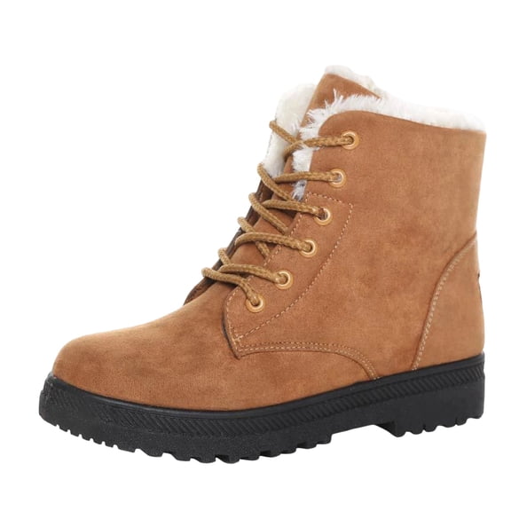 KEGIRLOM Women's Fashionable Casual Versatile Plus-Size Snow Boots Lightweight And Comfortable Fall And Winter Style Trendy Short Boots With Fleece Lining. Brown Size 10