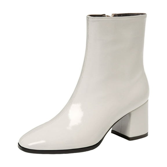 KEGIRLOM Women's Fashionable Casual Versatile Side Zipper Round Toe Thick Heel Eye-Catching Fall And Winter Style Comfortable Fashion Short Boots White 8.5
