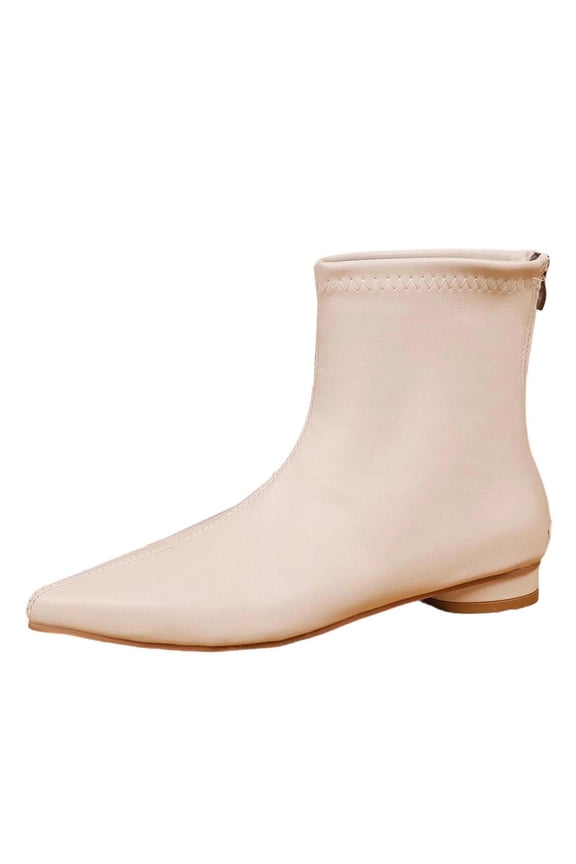 Women's Fashionable Casual Versatile Solid Color Pointed Toe British Style Low-Heeled Ankle Boots White 9.5