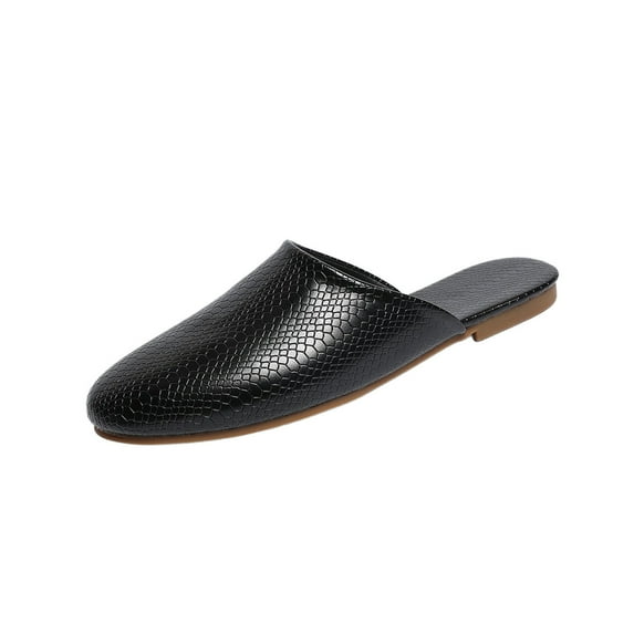 KEGIRLOM Women's Fashionable Casual Versatile Spring And Summer Plus Size Shoes Solid Color Round Toe Closed Toe One-Foot Flat Mules Black 6